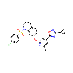 Cc1cc(-c2nc(C3CC3)no2)cc(Oc2ccc3c(c2)N(S(=O)(=O)c2ccc(Cl)cc2)CCC3)n1 ZINC000103266586