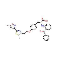 Cc1cc(-c2nc(CCOc3ccc(C[C@H](Nc4ccccc4C(=O)c4ccccc4)C(=O)O)cc3)c(C)s2)no1 ZINC000012358084