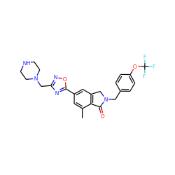 Cc1cc(-c2nc(CN3CCNCC3)no2)cc2c1C(=O)N(Cc1ccc(OC(F)(F)F)cc1)C2 ZINC000043201296