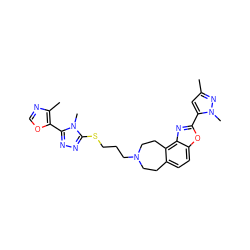 Cc1cc(-c2nc3c4c(ccc3o2)CCN(CCCSc2nnc(-c3ocnc3C)n2C)CC4)n(C)n1 ZINC000029126826