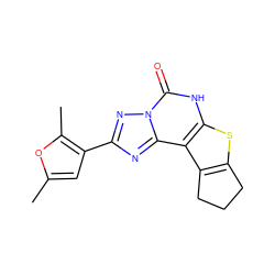 Cc1cc(-c2nc3c4c5c(sc4[nH]c(=O)n3n2)CCC5)c(C)o1 ZINC000008586371