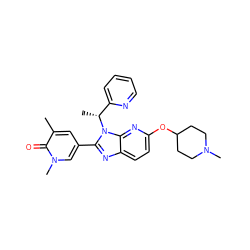 Cc1cc(-c2nc3ccc(OC4CCN(C)CC4)nc3n2[C@H](C)c2ccccn2)cn(C)c1=O ZINC001772605756