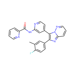 Cc1cc(-c2nc3cccnn3c2-c2ccnc(NC(=O)c3ccccn3)c2)ccc1F ZINC000145602173