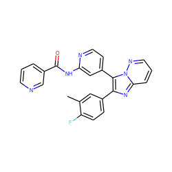 Cc1cc(-c2nc3cccnn3c2-c2ccnc(NC(=O)c3cccnc3)c2)ccc1F ZINC000138035554