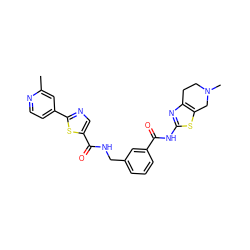 Cc1cc(-c2ncc(C(=O)NCc3cccc(C(=O)Nc4nc5c(s4)CN(C)CC5)c3)s2)ccn1 ZINC000167968073