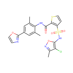 Cc1cc(-c2ncco2)cc(C)c1NC(=O)c1sccc1S(=O)(=O)Nc1onc(C)c1Cl ZINC000013560318