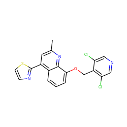 Cc1cc(-c2nccs2)c2cccc(OCc3c(Cl)cncc3Cl)c2n1 ZINC000043067429