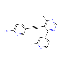 Cc1cc(-c2ncnc(C)c2C#Cc2ccc(N)nc2)ccn1 ZINC000148472685