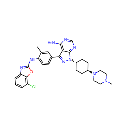 Cc1cc(-c2nn([C@H]3CC[C@H](N4CCN(C)CC4)CC3)c3ncnc(N)c23)ccc1Nc1nc2cccc(Cl)c2o1 ZINC000253920634