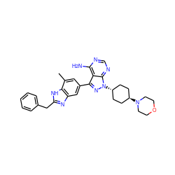 Cc1cc(-c2nn([C@H]3CC[C@H](N4CCOCC4)CC3)c3ncnc(N)c23)cc2nc(Cc3ccccc3)[nH]c12 ZINC000253668301