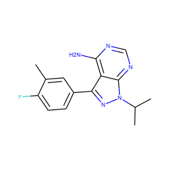 Cc1cc(-c2nn(C(C)C)c3ncnc(N)c23)ccc1F ZINC000071296057