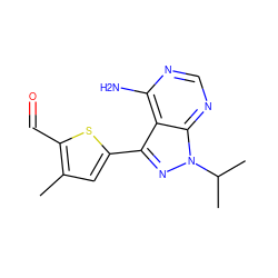 Cc1cc(-c2nn(C(C)C)c3ncnc(N)c23)sc1C=O ZINC000064516722