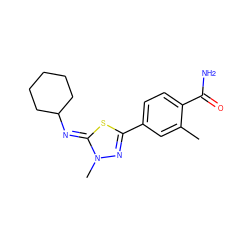 Cc1cc(-c2nn(C)/c(=N/C3CCCCC3)s2)ccc1C(N)=O ZINC000028377868