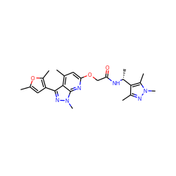 Cc1cc(-c2nn(C)c3nc(OCC(=O)N[C@H](C)c4c(C)nn(C)c4C)cc(C)c23)c(C)o1 ZINC000117514673