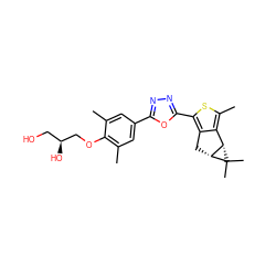 Cc1cc(-c2nnc(-c3sc(C)c4c3C[C@@H]3[C@H]4C3(C)C)o2)cc(C)c1OC[C@@H](O)CO ZINC000103227948