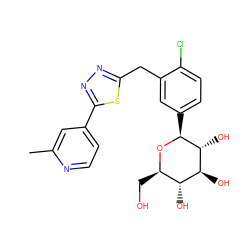 Cc1cc(-c2nnc(Cc3cc([C@@H]4O[C@H](CO)[C@@H](O)[C@H](O)[C@H]4O)ccc3Cl)s2)ccn1 ZINC000045369048