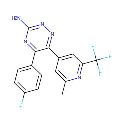 Cc1cc(-c2nnc(N)nc2-c2ccc(F)cc2)cc(C(F)(F)F)n1 ZINC000084615848