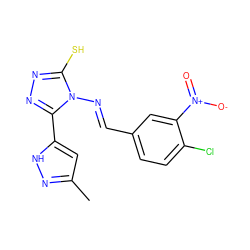 Cc1cc(-c2nnc(S)n2/N=C/c2ccc(Cl)c([N+](=O)[O-])c2)[nH]n1 ZINC000013144054