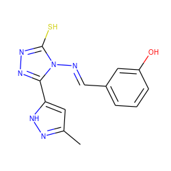 Cc1cc(-c2nnc(S)n2/N=C/c2cccc(O)c2)[nH]n1 ZINC000004727805