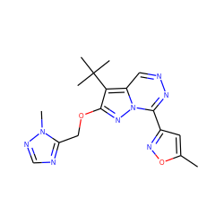 Cc1cc(-c2nncc3c(C(C)(C)C)c(OCc4ncnn4C)nn23)no1 ZINC000000591443