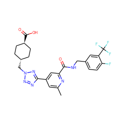 Cc1cc(-c2nnn(C[C@H]3CC[C@H](C(=O)O)CC3)n2)cc(C(=O)NCc2ccc(F)c(C(F)(F)F)c2)n1 ZINC000253679118