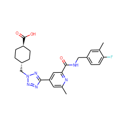 Cc1cc(-c2nnn(C[C@H]3CC[C@H](C(=O)O)CC3)n2)cc(C(=O)NCc2ccc(F)c(C)c2)n1 ZINC000253810796