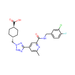 Cc1cc(-c2nnn(C[C@H]3CC[C@H](C(=O)O)CC3)n2)cc(C(=O)NCc2ccc(F)c(Cl)c2)n1 ZINC000261128620