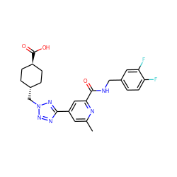 Cc1cc(-c2nnn(C[C@H]3CC[C@H](C(=O)O)CC3)n2)cc(C(=O)NCc2ccc(F)c(F)c2)n1 ZINC000253679008