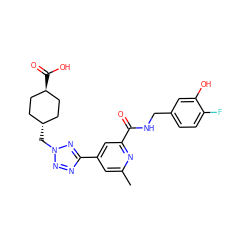 Cc1cc(-c2nnn(C[C@H]3CC[C@H](C(=O)O)CC3)n2)cc(C(=O)NCc2ccc(F)c(O)c2)n1 ZINC000253731394