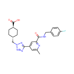 Cc1cc(-c2nnn(C[C@H]3CC[C@H](C(=O)O)CC3)n2)cc(C(=O)NCc2ccc(F)cc2)n1 ZINC000257352337