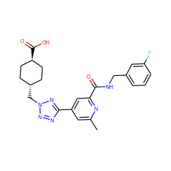 Cc1cc(-c2nnn(C[C@H]3CC[C@H](C(=O)O)CC3)n2)cc(C(=O)NCc2cccc(F)c2)n1 ZINC000253731720