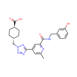 Cc1cc(-c2nnn(C[C@H]3CC[C@H](C(=O)O)CC3)n2)cc(C(=O)NCc2cccc(O)c2)n1 ZINC000253678887