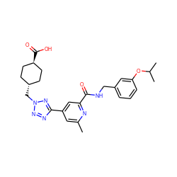 Cc1cc(-c2nnn(C[C@H]3CC[C@H](C(=O)O)CC3)n2)cc(C(=O)NCc2cccc(OC(C)C)c2)n1 ZINC000253810699