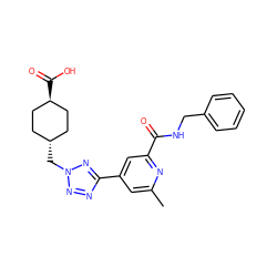 Cc1cc(-c2nnn(C[C@H]3CC[C@H](C(=O)O)CC3)n2)cc(C(=O)NCc2ccccc2)n1 ZINC000261128552