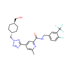 Cc1cc(-c2nnn(C[C@H]3CC[C@H](CO)CC3)n2)cc(C(=O)NCc2ccc(F)c(C(F)(F)F)c2)n1 ZINC000653688495