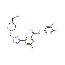 Cc1cc(-c2nnn(C[C@H]3CC[C@H](CO)CC3)n2)cc(C(=O)NCc2ccc(F)c(C)c2)n1 ZINC000653688511