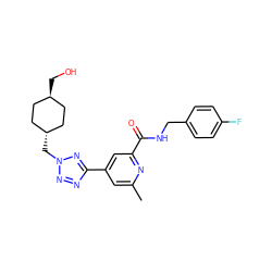 Cc1cc(-c2nnn(C[C@H]3CC[C@H](CO)CC3)n2)cc(C(=O)NCc2ccc(F)cc2)n1 ZINC000653688567