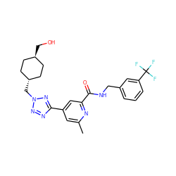 Cc1cc(-c2nnn(C[C@H]3CC[C@H](CO)CC3)n2)cc(C(=O)NCc2cccc(C(F)(F)F)c2)n1 ZINC000653688521