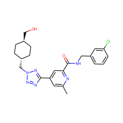 Cc1cc(-c2nnn(C[C@H]3CC[C@H](CO)CC3)n2)cc(C(=O)NCc2cccc(Cl)c2)n1 ZINC000653699599