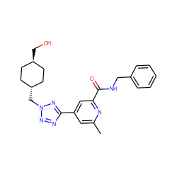 Cc1cc(-c2nnn(C[C@H]3CC[C@H](CO)CC3)n2)cc(C(=O)NCc2ccccc2)n1 ZINC000653688525