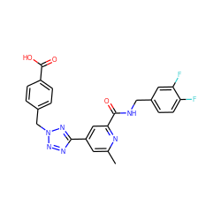 Cc1cc(-c2nnn(Cc3ccc(C(=O)O)cc3)n2)cc(C(=O)NCc2ccc(F)c(F)c2)n1 ZINC000045354418