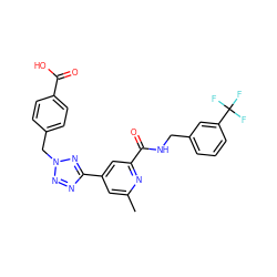 Cc1cc(-c2nnn(Cc3ccc(C(=O)O)cc3)n2)cc(C(=O)NCc2cccc(C(F)(F)F)c2)n1 ZINC000045364752