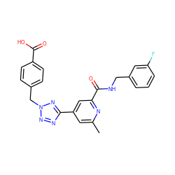 Cc1cc(-c2nnn(Cc3ccc(C(=O)O)cc3)n2)cc(C(=O)NCc2cccc(F)c2)n1 ZINC000045347755