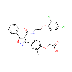 Cc1cc(-c2noc(-c3ccccc3)c2C(=O)NCCOc2ccc(Cl)cc2Cl)ccc1OCC(=O)O ZINC000037866949