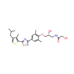 Cc1cc(-c2noc(-c3scc(CC(C)C)c3C)n2)cc(C)c1OC[C@H](O)CNC(=O)CO ZINC000103257907