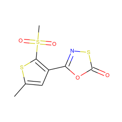 Cc1cc(-c2nsc(=O)o2)c(S(C)(=O)=O)s1 ZINC000000098708