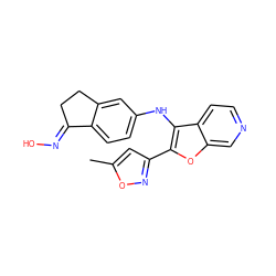 Cc1cc(-c2oc3cnccc3c2Nc2ccc3c(c2)CC/C3=N\O)no1 ZINC000066079386