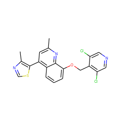 Cc1cc(-c2scnc2C)c2cccc(OCc3c(Cl)cncc3Cl)c2n1 ZINC000043123516