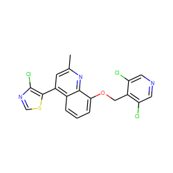 Cc1cc(-c2scnc2Cl)c2cccc(OCc3c(Cl)cncc3Cl)c2n1 ZINC000043121079