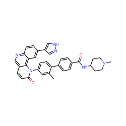 Cc1cc(-n2c(=O)ccc3cnc4ccc(-c5cn[nH]c5)cc4c32)ccc1-c1ccc(C(=O)NC2CCN(C)CC2)cc1 ZINC000072176654